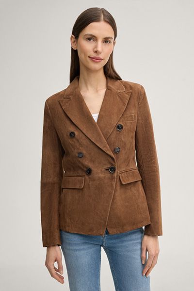 Marc Cain Letizia Brauner Wildleder Doppelreihiger Blazer Jacke