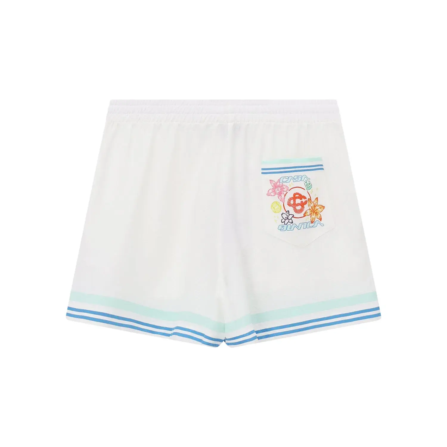 Weiße Seiden-Shorts mit Logo-Tasche