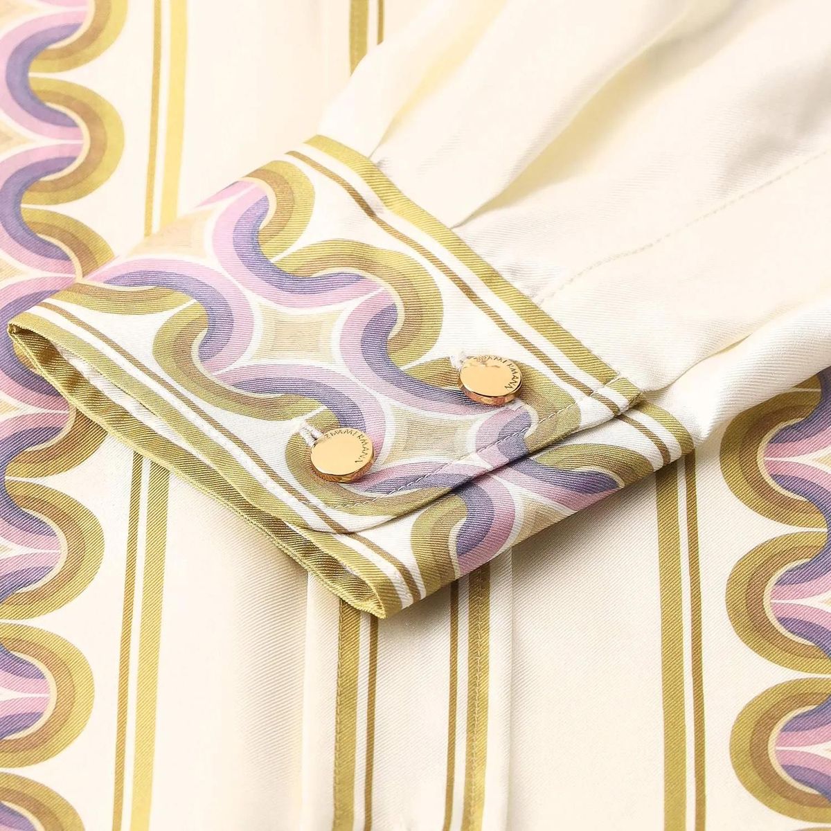 Seidenbluse mit Kunstprint und Bindeband