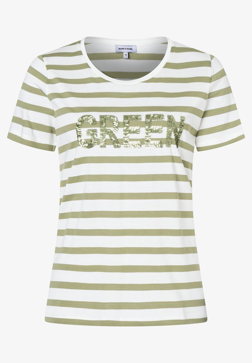 Gestreiftes T-Shirt mit Pailletten-Schriftzug 'Green'