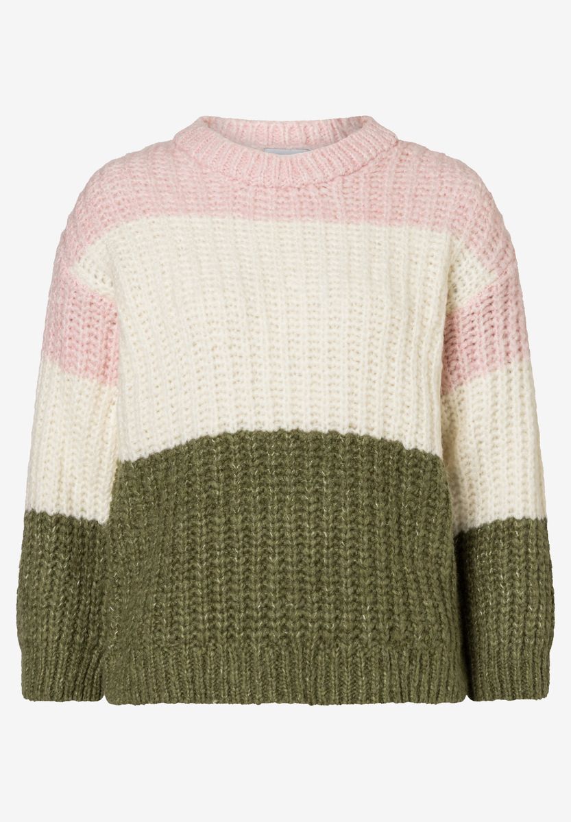 Grobstrick-Pullover mit Colorblocking-Muster