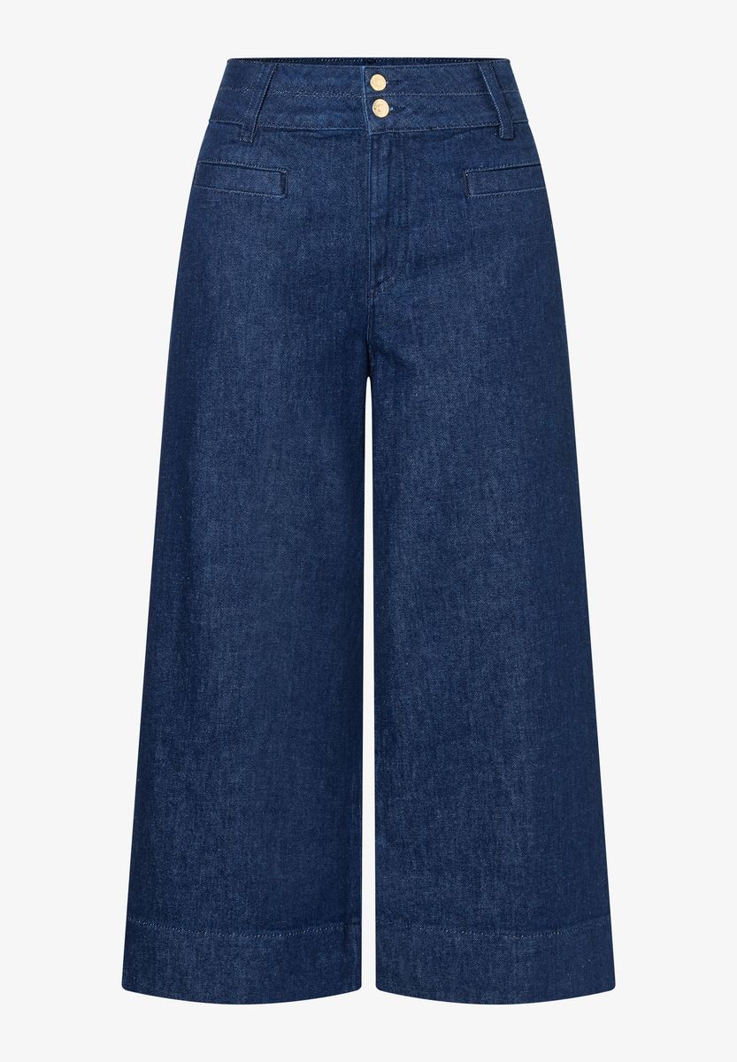 Dunkle Culotte Jeans mit weitem Bein