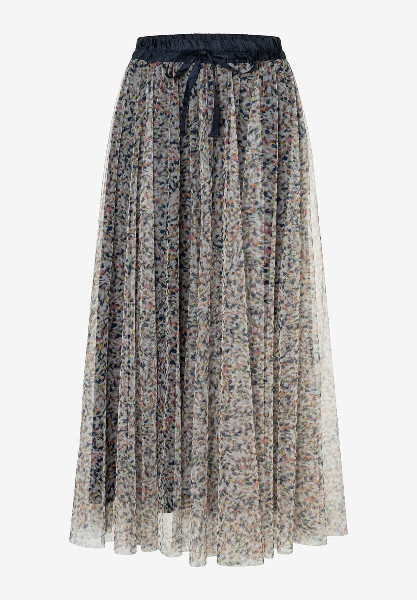 Mesh-Maxirock mit Blumendruck