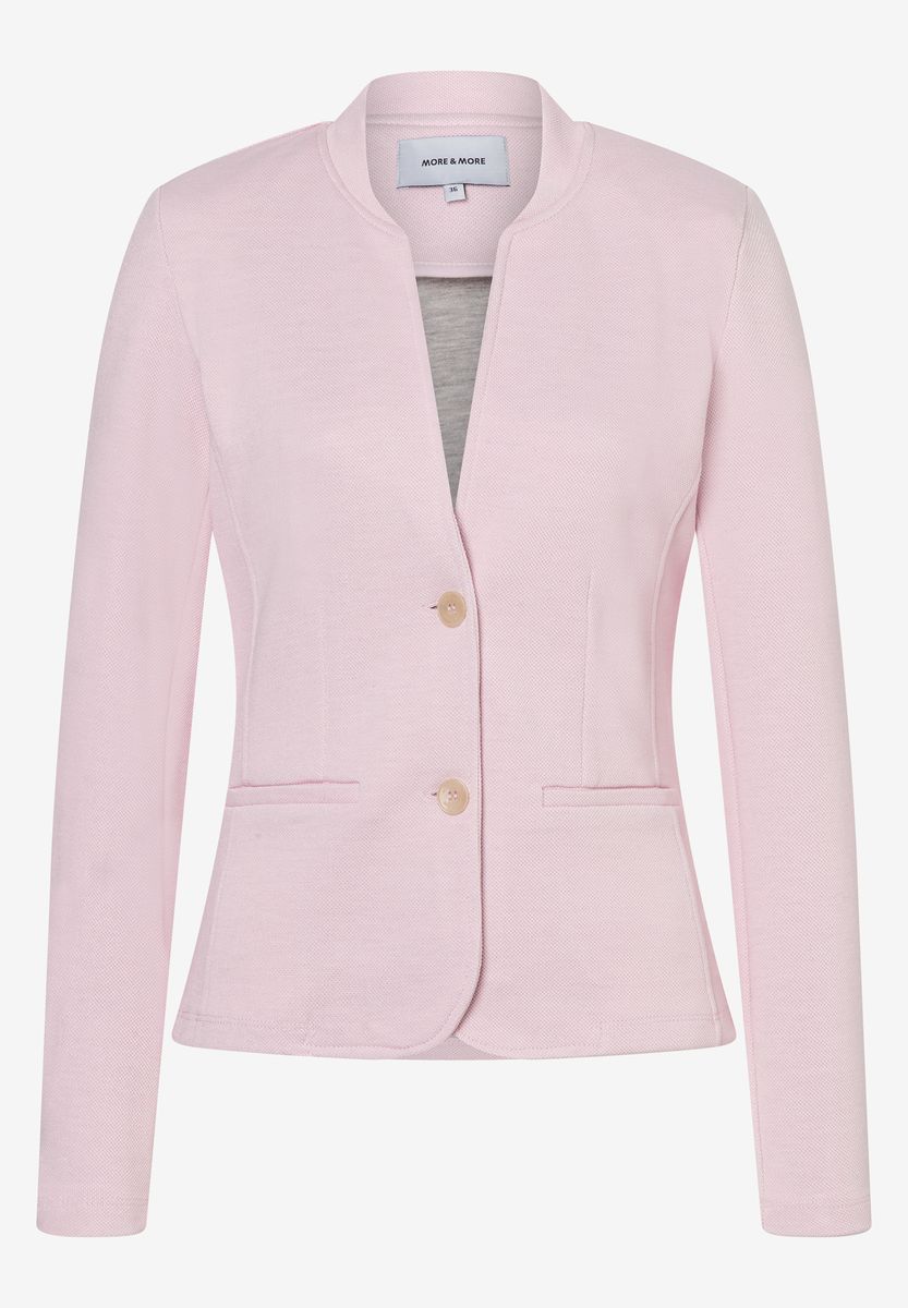 Kragenloser, taillierter Jersey-Strickblazer