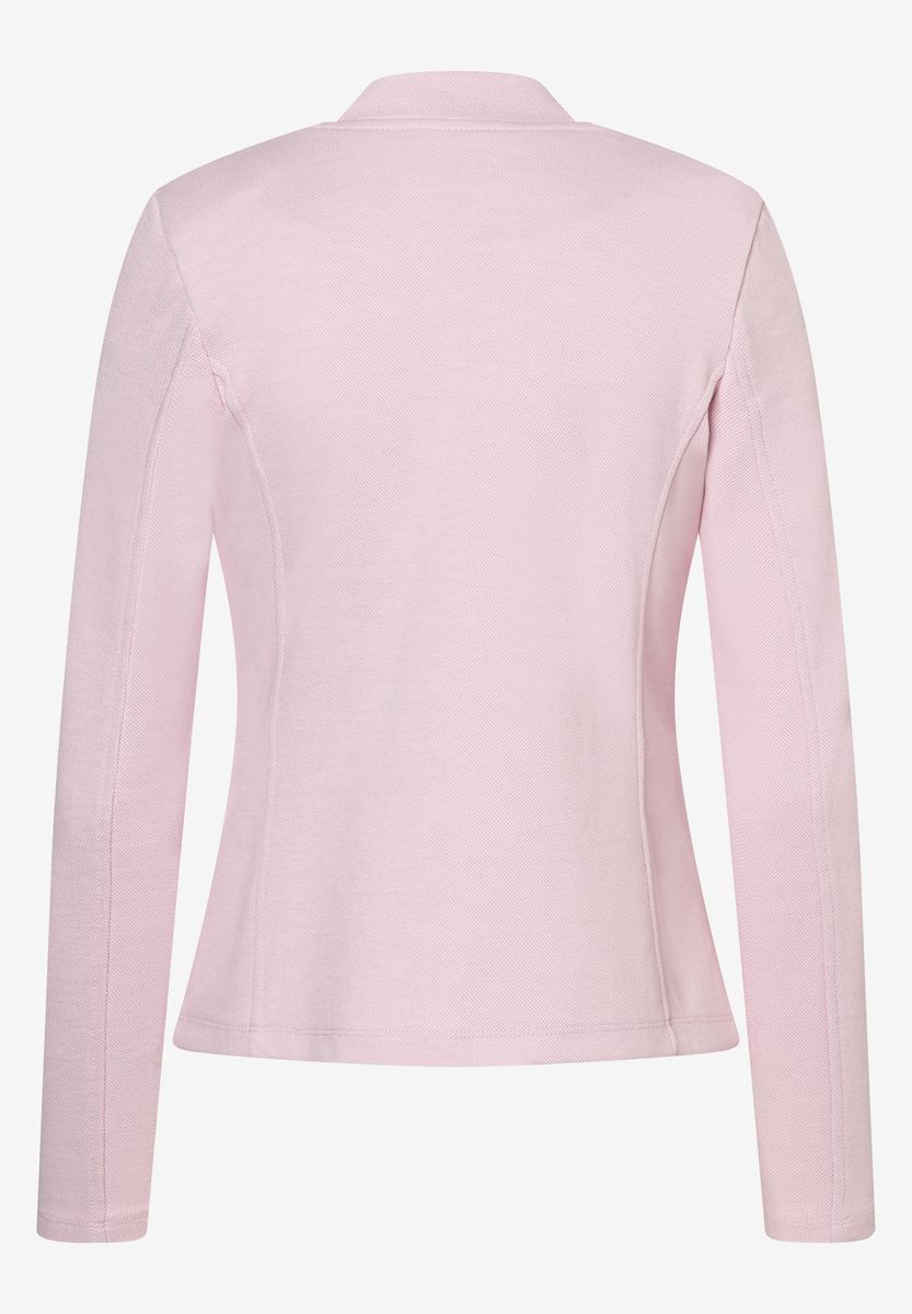 Kragenloser, taillierter Jersey-Strickblazer