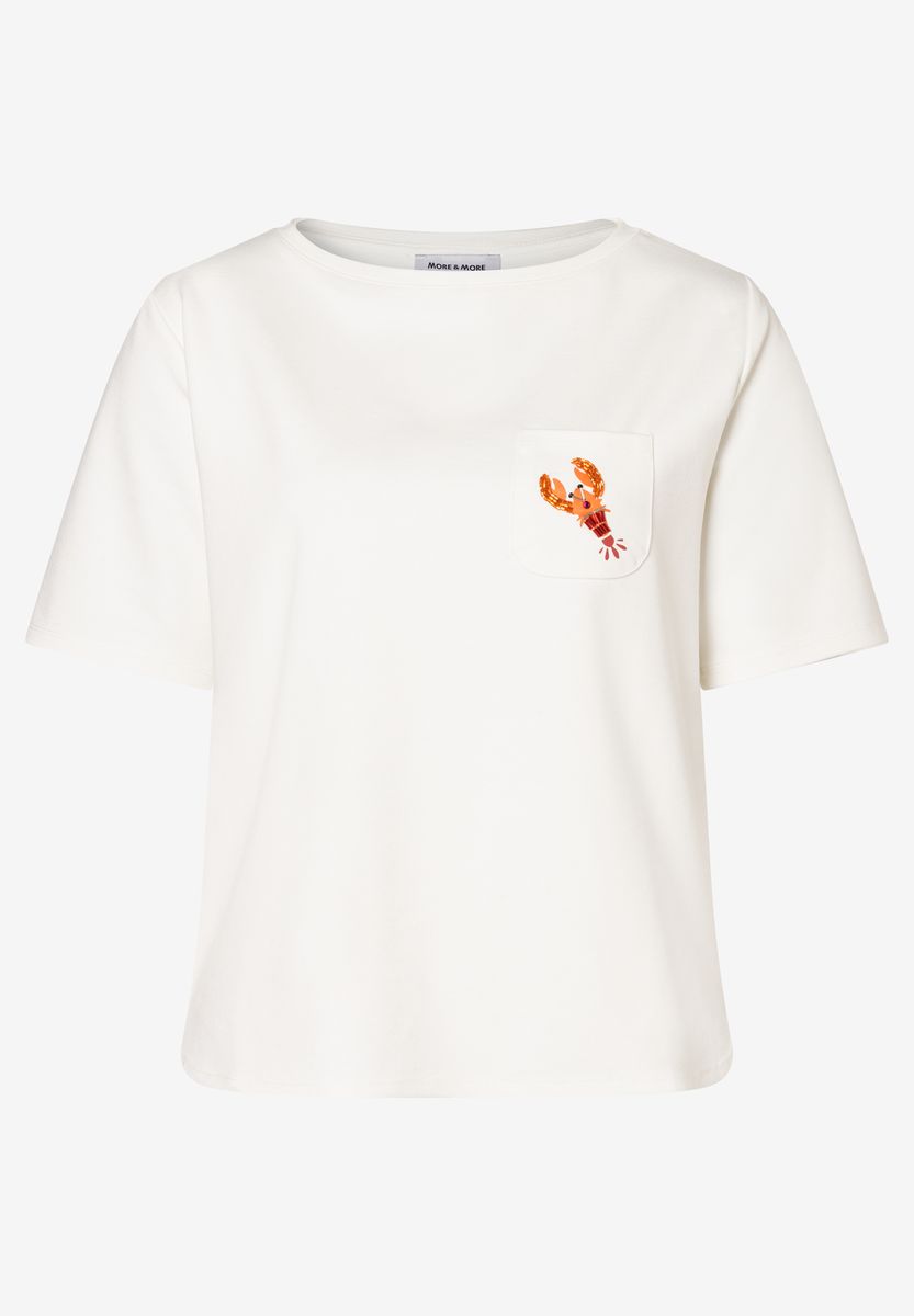 Weißes T-Shirt mit Hummer-Taschendruck