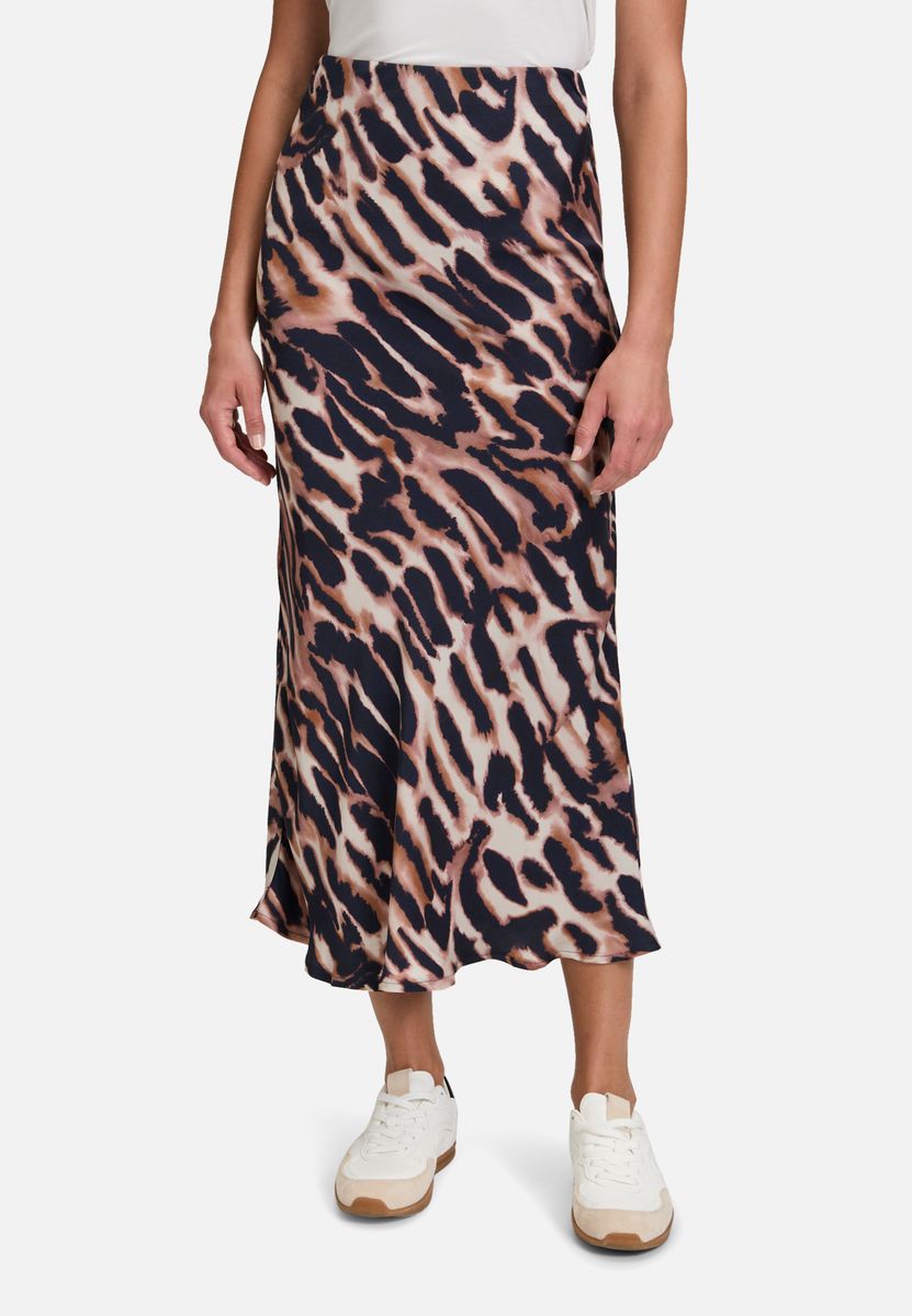 Eleganter Satin-Midirock mit Animal-Print