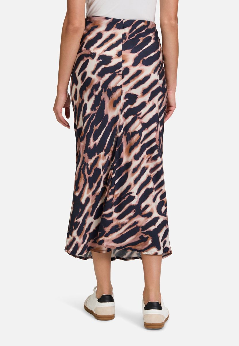 Eleganter Satin-Midirock mit Animal-Print