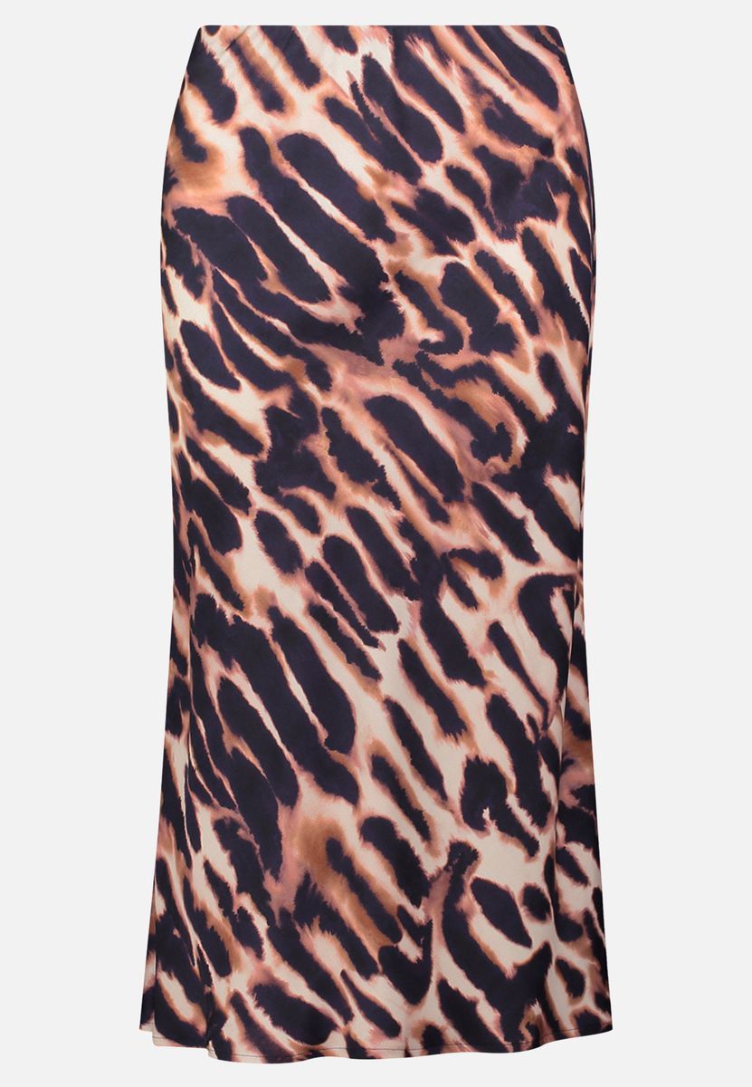 Eleganter Satin-Midirock mit Animal-Print