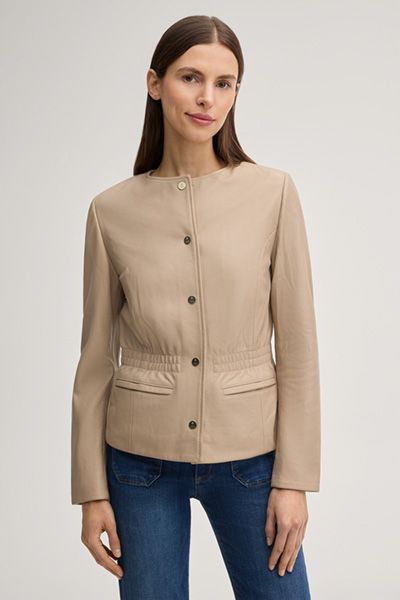 Sommerkind Linda Beige Lederjacke Kragenlose Nappa-Lammfelljacke
