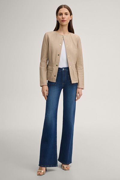 Sommerkind Linda Beige Lederjacke Kragenlose Nappa-Lammfelljacke