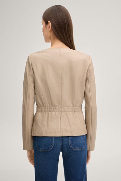 Sommerkind Linda Beige Lederjacke Kragenlose Nappa-Lammfelljacke