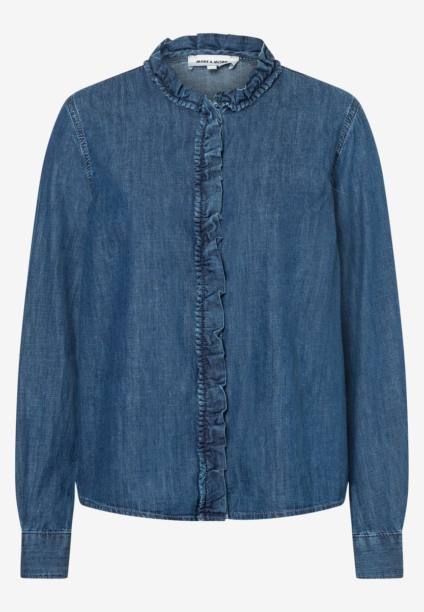 Jeansbluse mit Rüschenbesatz