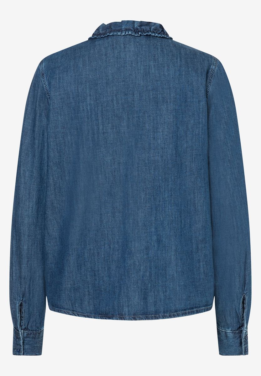 Jeansbluse mit Rüschenbesatz