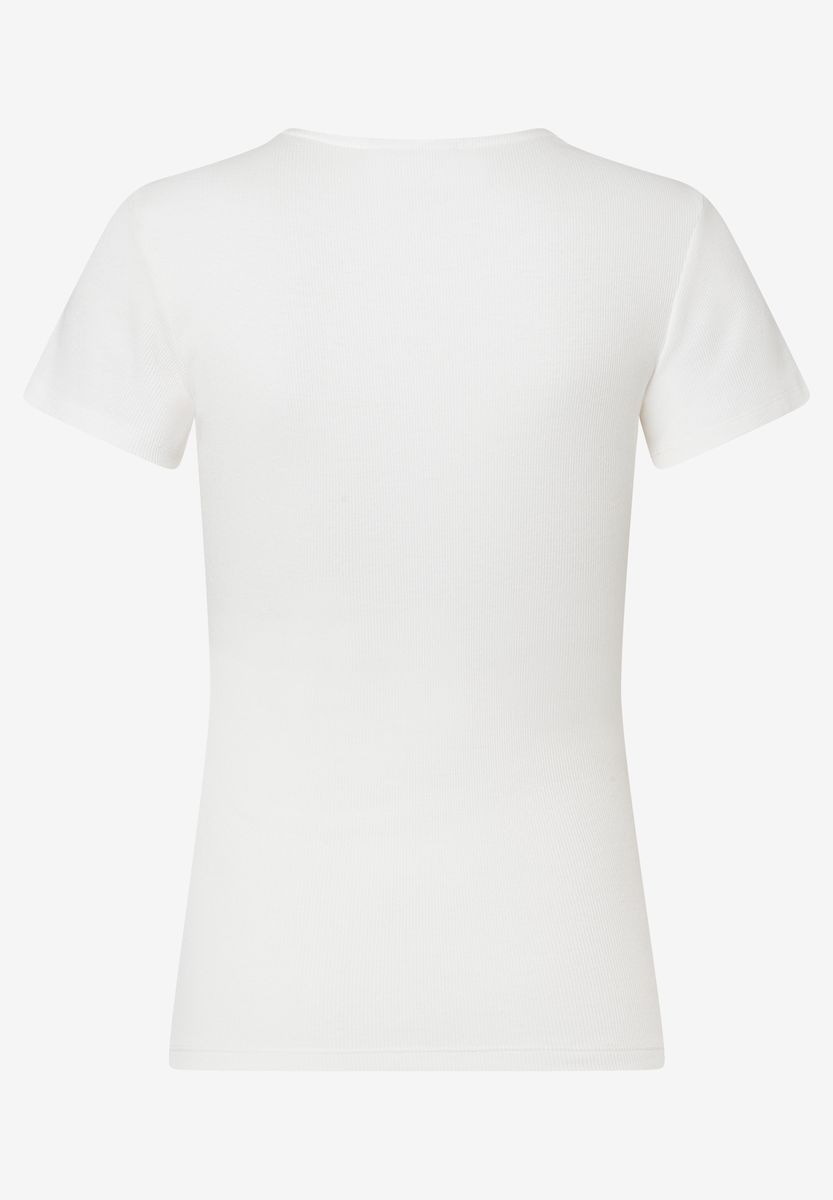 Geripptes T-Shirt mit V-Ausschnitt