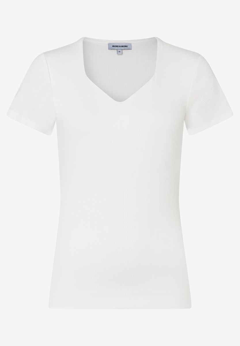 Geripptes T-Shirt mit V-Ausschnitt