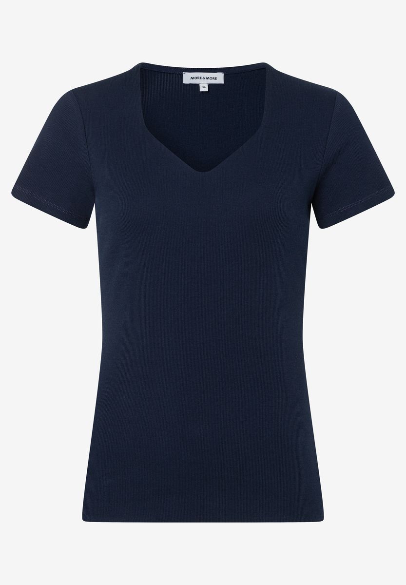 Geripptes T-Shirt mit V-Ausschnitt