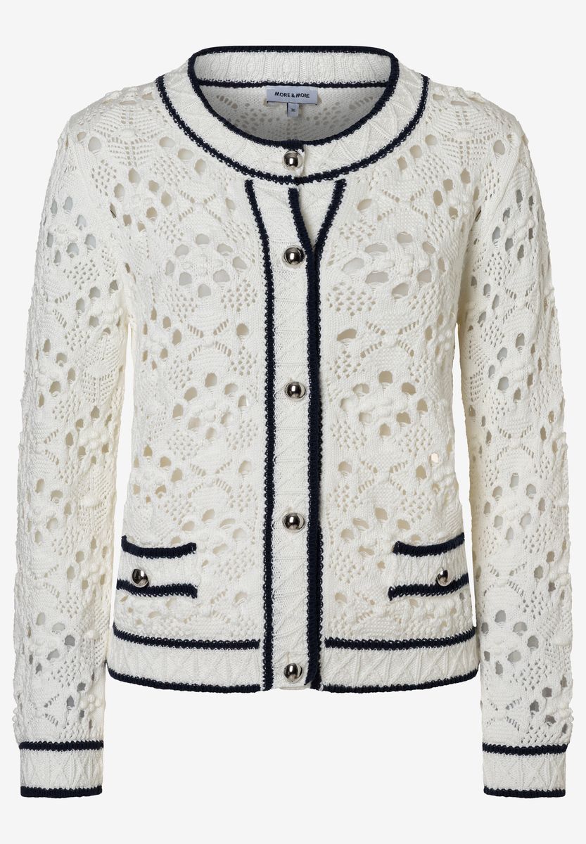 Gehäkelte Strickjacke mit Marinebesatz