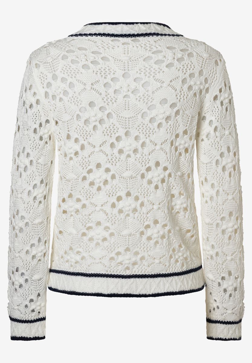 Gehäkelte Strickjacke mit Marinebesatz