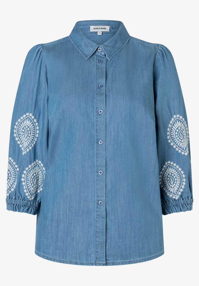 Jeansbluse mit Stickerei und 3/4-Ärmeln