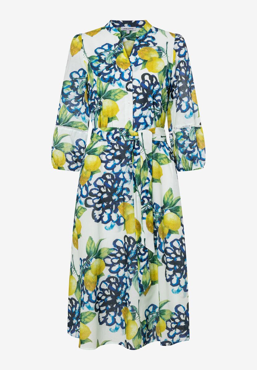 Midi-Hemdkleid mit Zitronenmuster