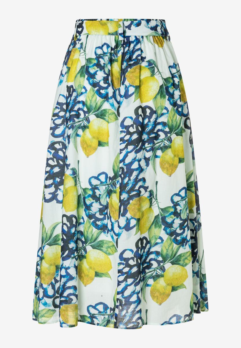 Midi-Rock mit Zitronenmuster und Bindegürtel