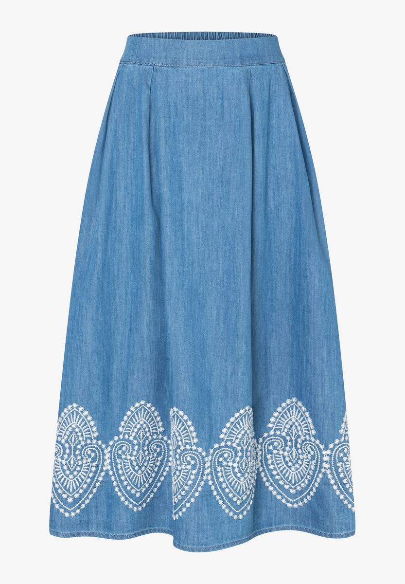 Jeans-Midirock mit Stickerei