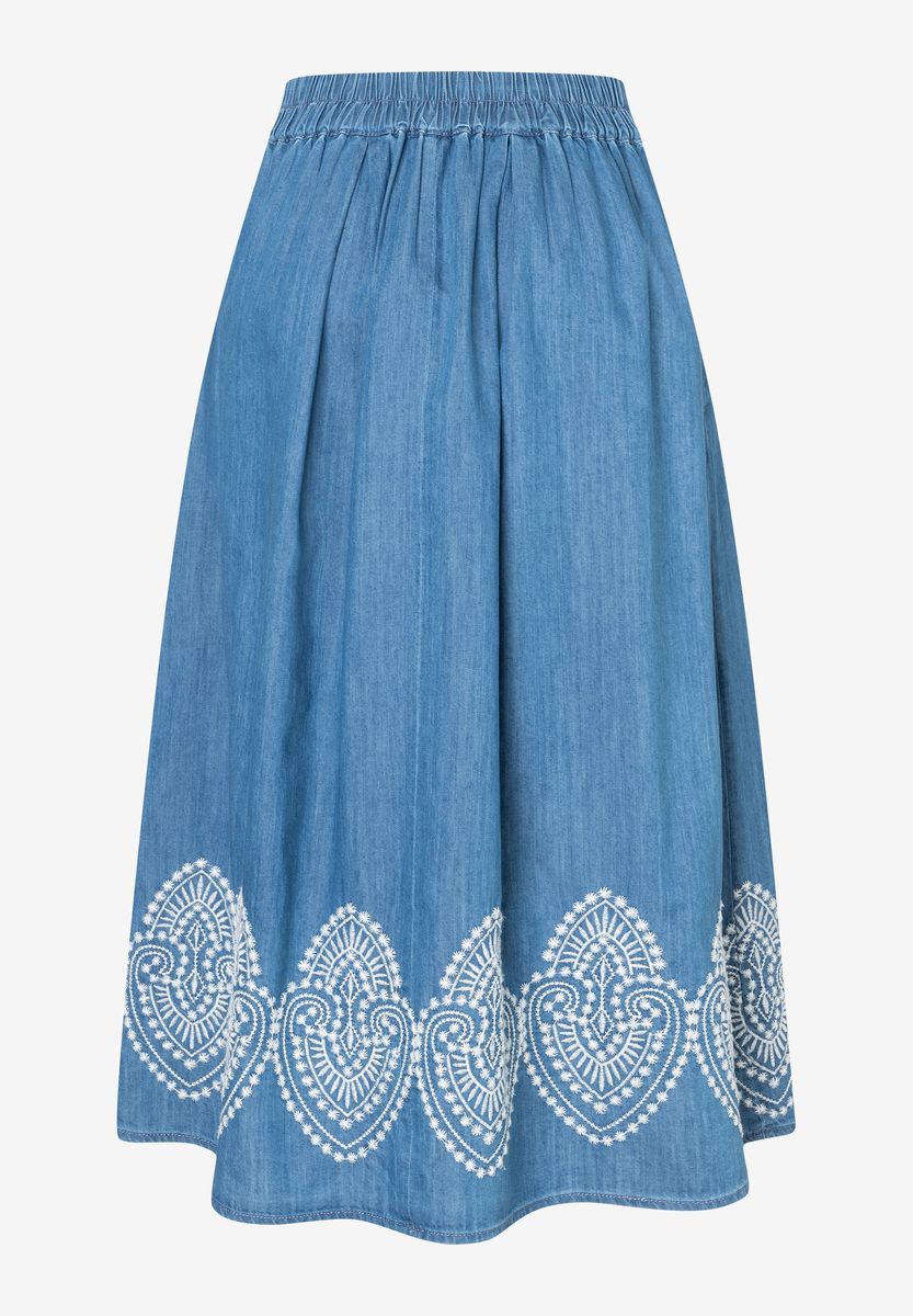 Jeans-Midirock mit Stickerei