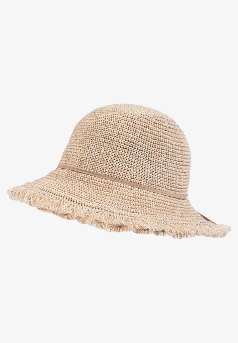 Beiger Stroh-Sonnenhut mit Fransen