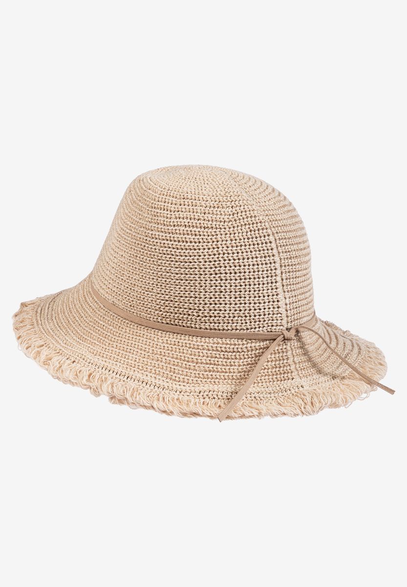 Beiger Stroh-Sonnenhut mit Fransen