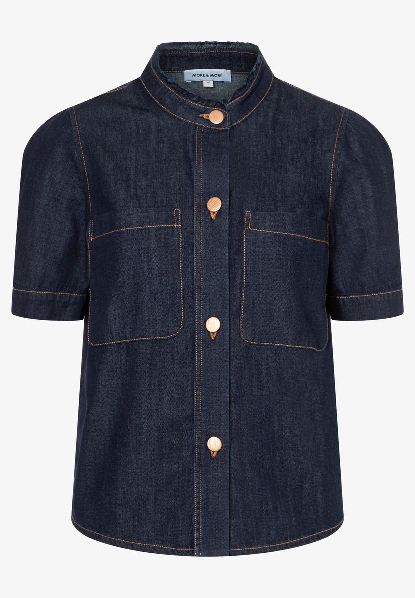 Jeansbluse mit Puffärmeln und Taschen