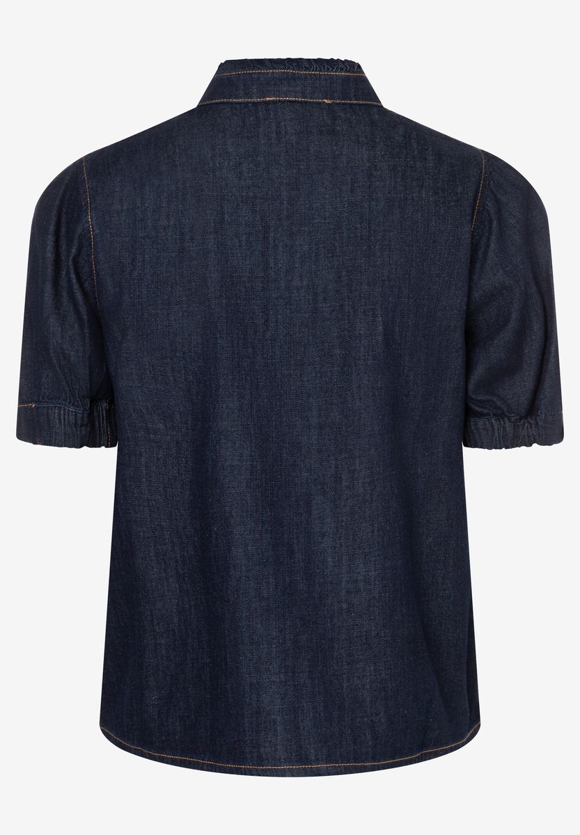 Jeansbluse mit Puffärmeln und Taschen