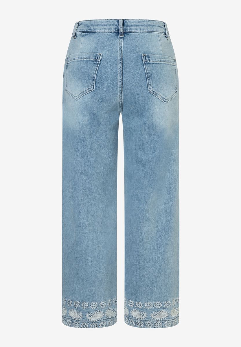 Jeans mit weitem Bein und Stickerei-Saum