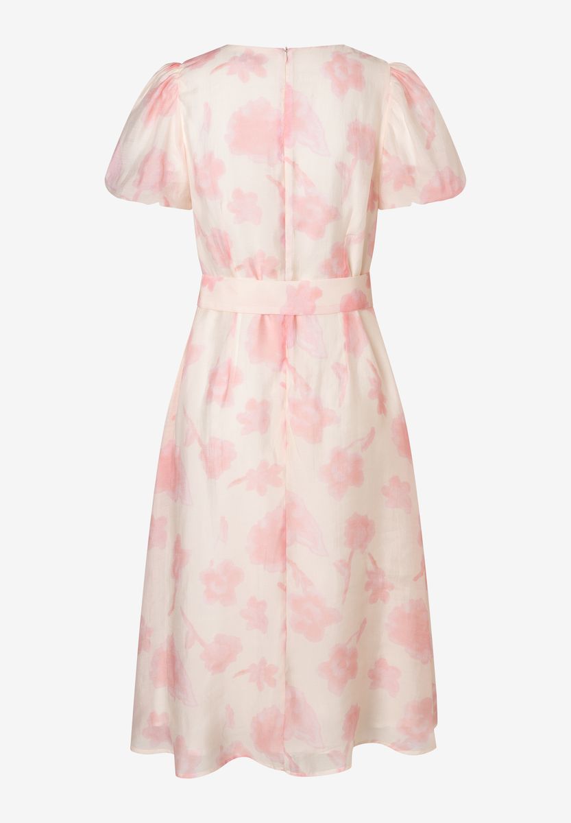 Geblümtes Midikleid mit Gürtel