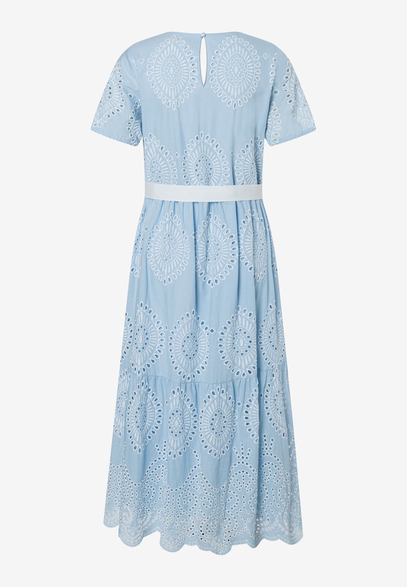 Midi-Kleid mit Lochstickerei und Gürtel