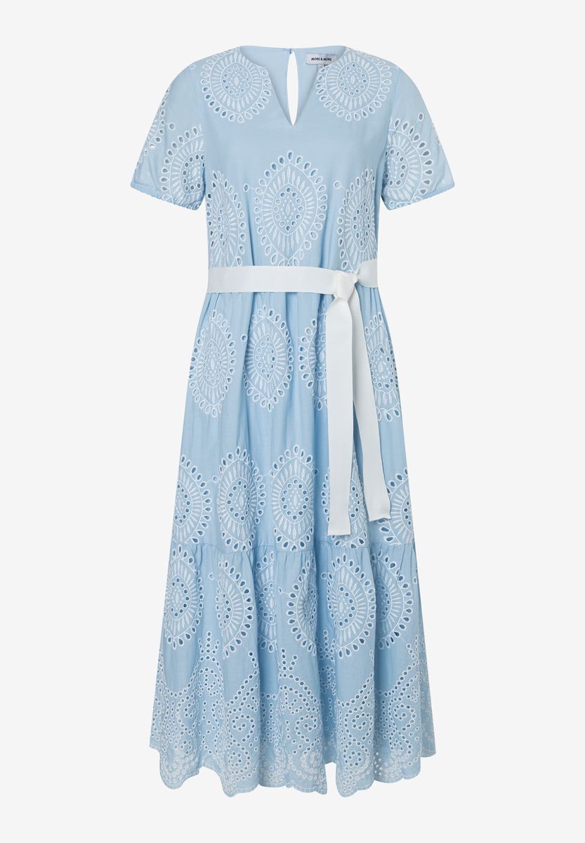Midi-Kleid mit Lochstickerei und Gürtel