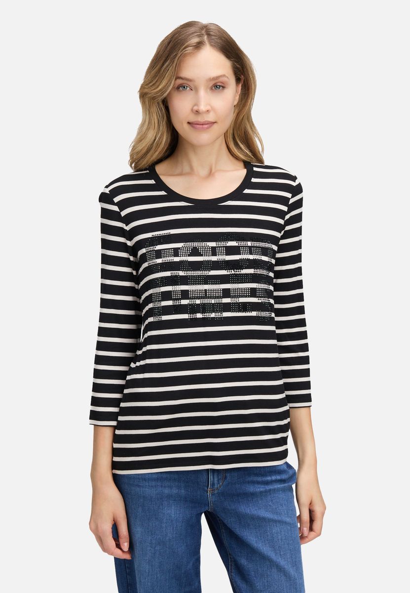 Gestreiftes 3/4-Arm Shirt mit Schmucksteinen