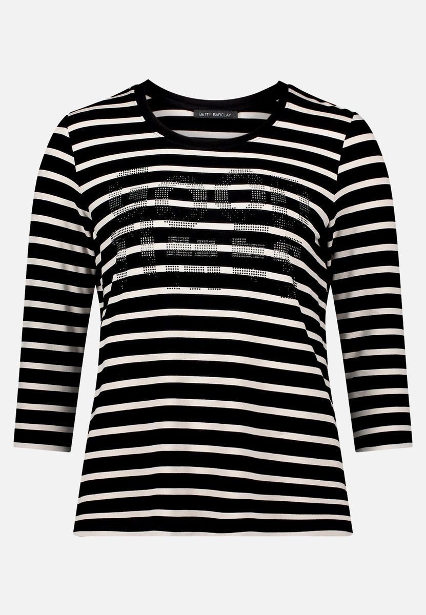 Gestreiftes 3/4-Arm Shirt mit Schmucksteinen