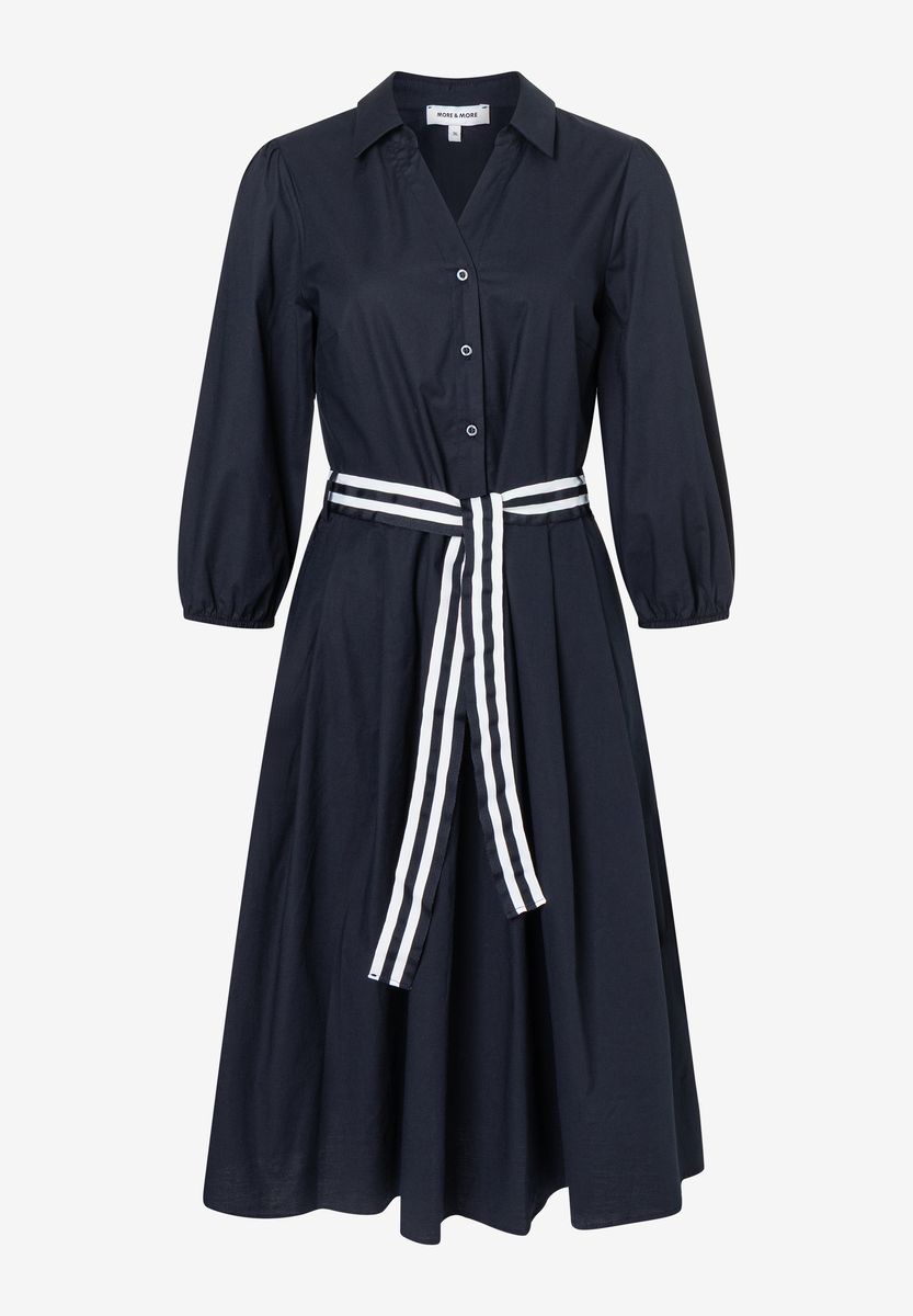 Marineblaues Midi-Hemdblusenkleid mit Gürtel