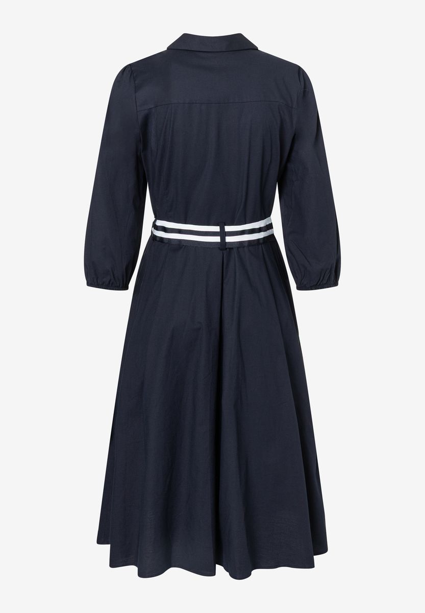 Marineblaues Midi-Hemdblusenkleid mit Gürtel