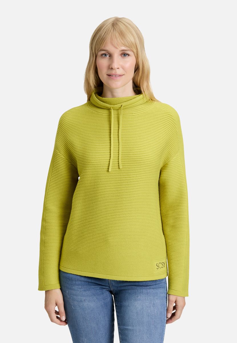 Rippstrick-Pullover mit Kordelzug-Stehkragen
