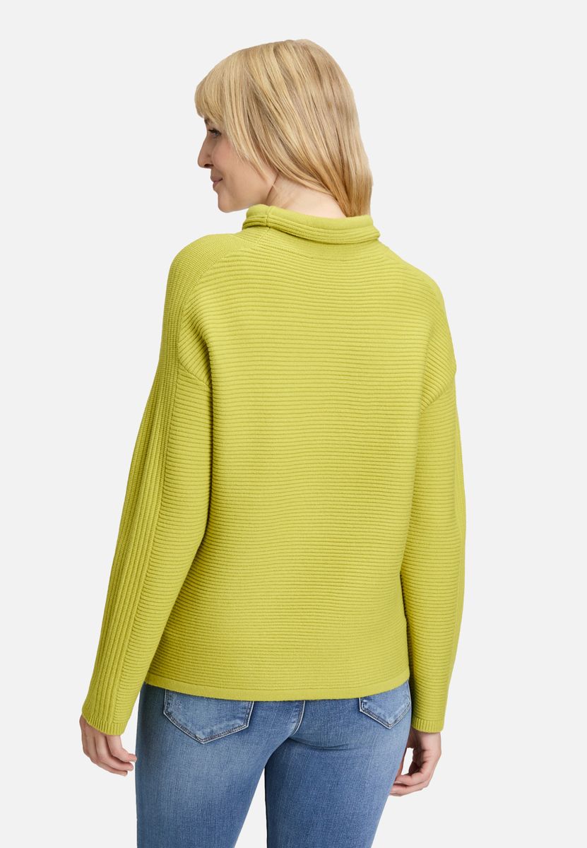 Rippstrick-Pullover mit Kordelzug-Stehkragen