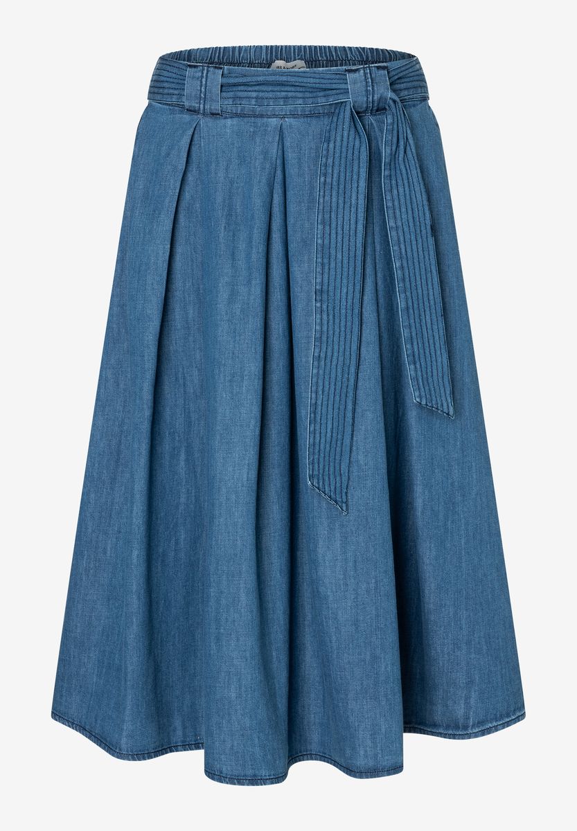 Plissee-Jeans-Midi-Rock mit Gürtel