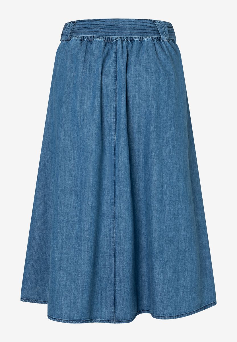 Plissee-Jeans-Midi-Rock mit Gürtel