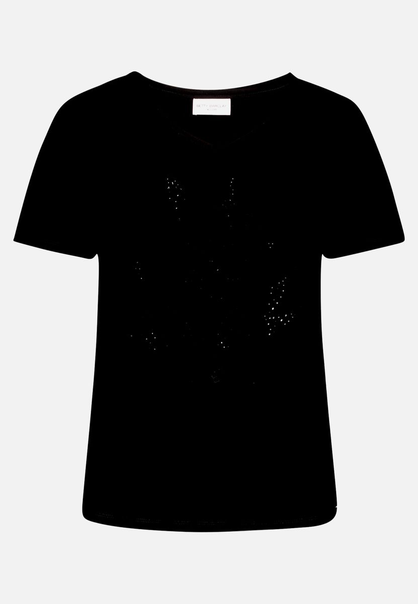 Lässiges Glitzer-Shirt mit V-Ausschnitt und Blatt-Motiv