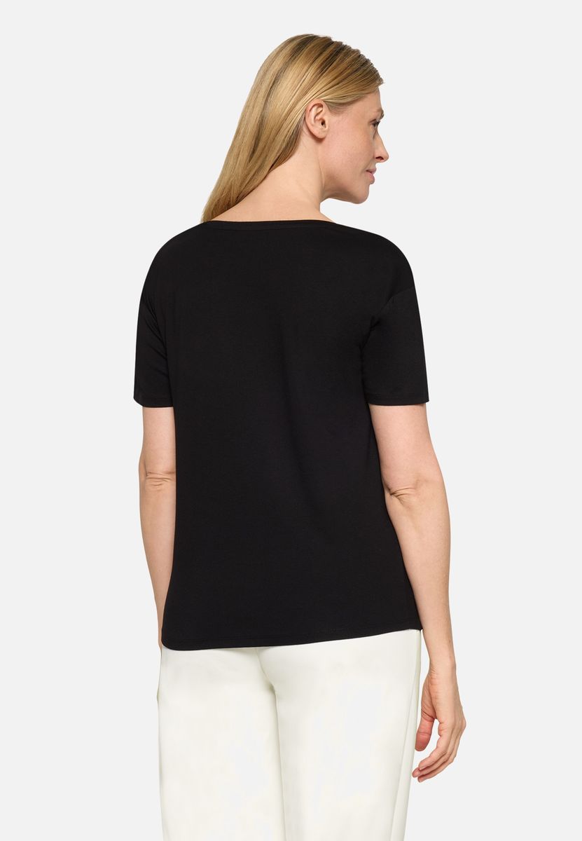 V-Shirt mit tropischem Strass-Motiv