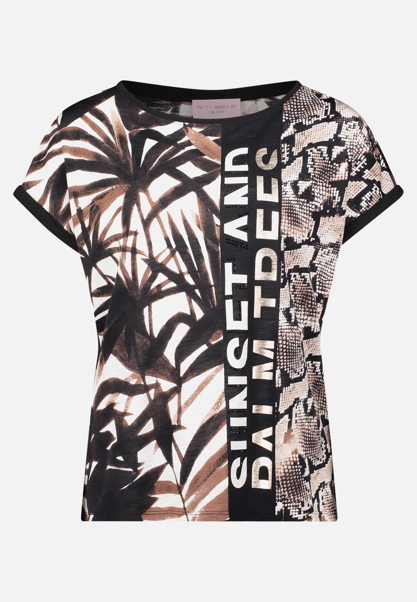 Tropisches Print-T-Shirt mit Ärmelaufschlägen