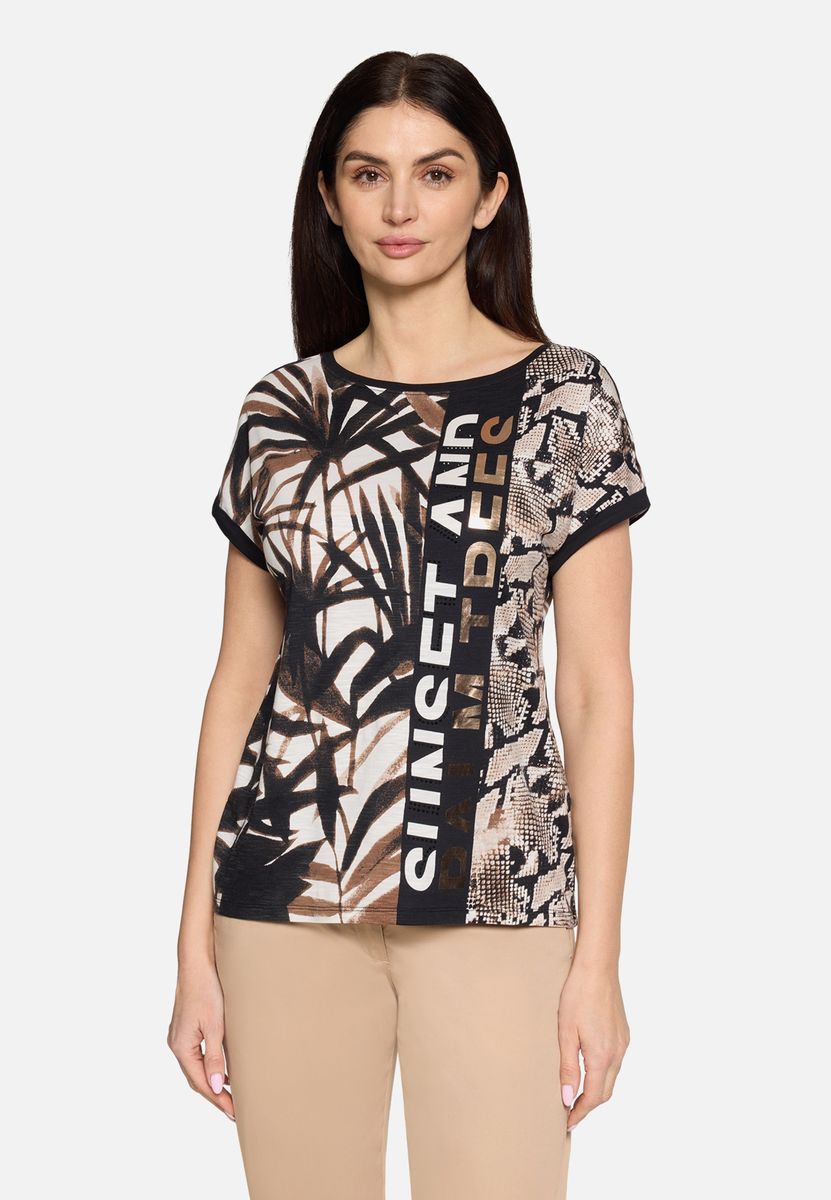 T-Shirt mit Mix-Print und Ärmelaufschlag