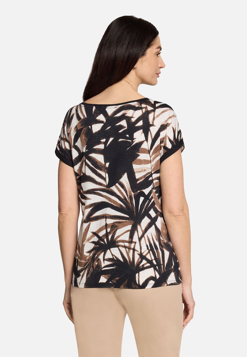 T-Shirt mit Mix-Print und Ärmelaufschlag