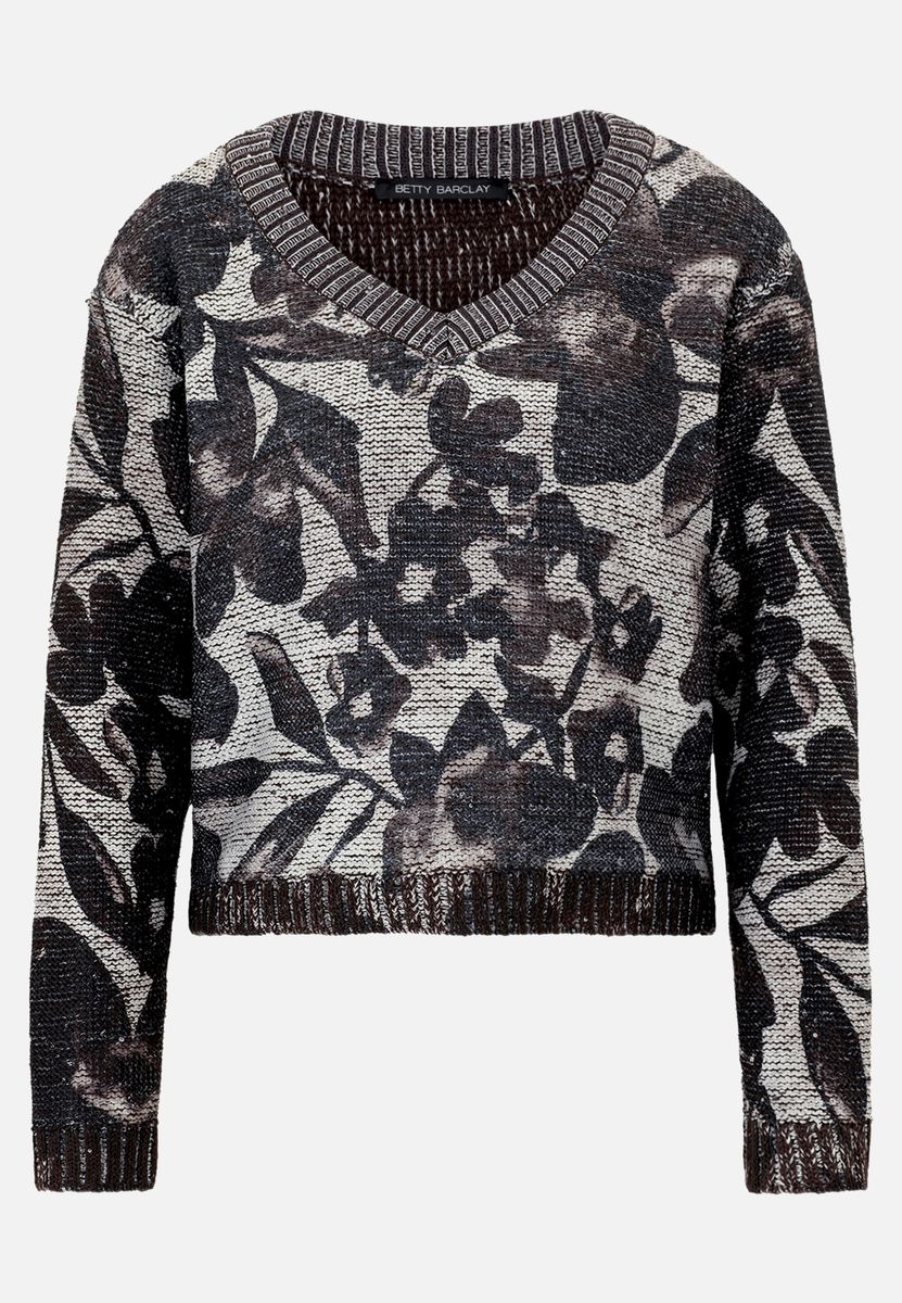 Grobstrickpullover mit floralem Paillettenmuster